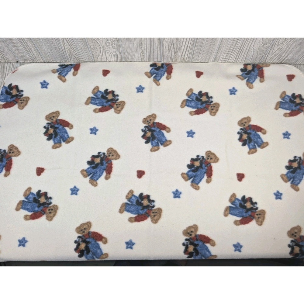 Welcome World BJT Blue Jean Teddy Bear‎ Fleece Baby Blanket Hearts Stars 32 x 42